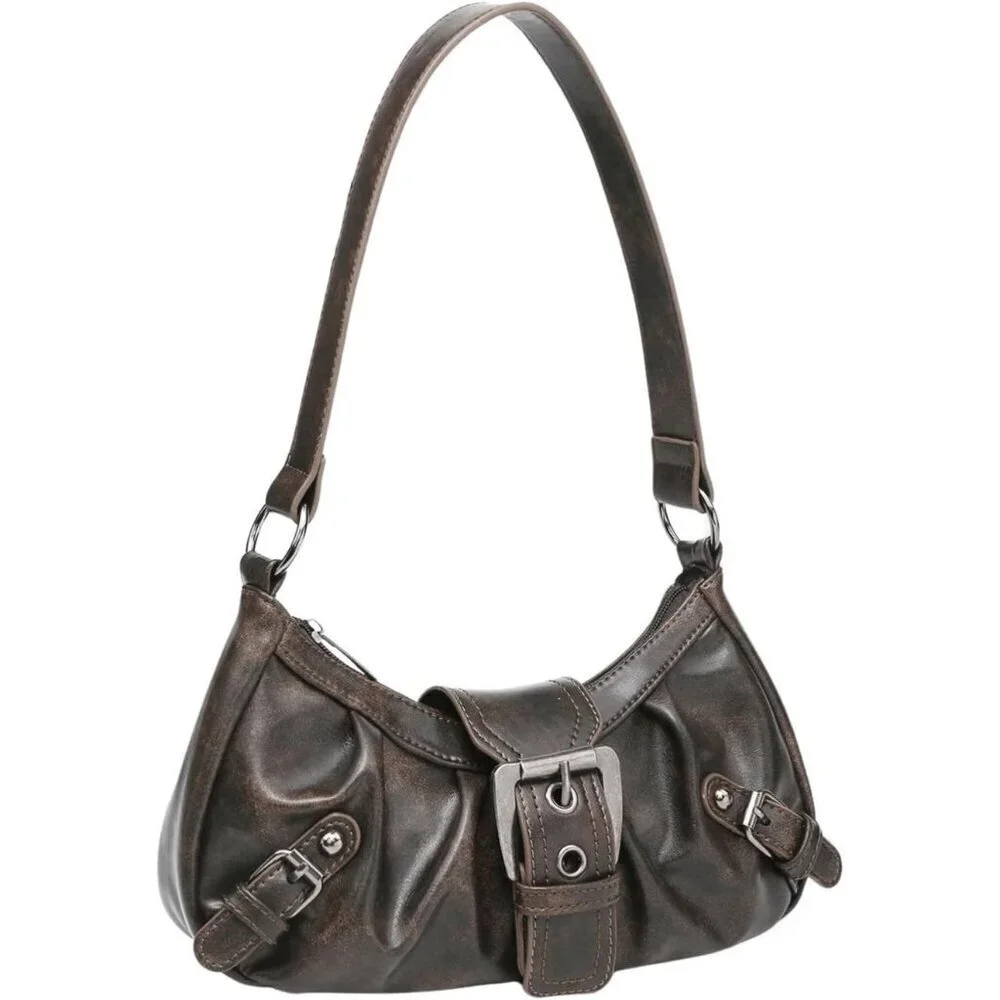 Women's Faux Leather Purse Vintage Crescent Bag Medium Size Shoulder Clutch